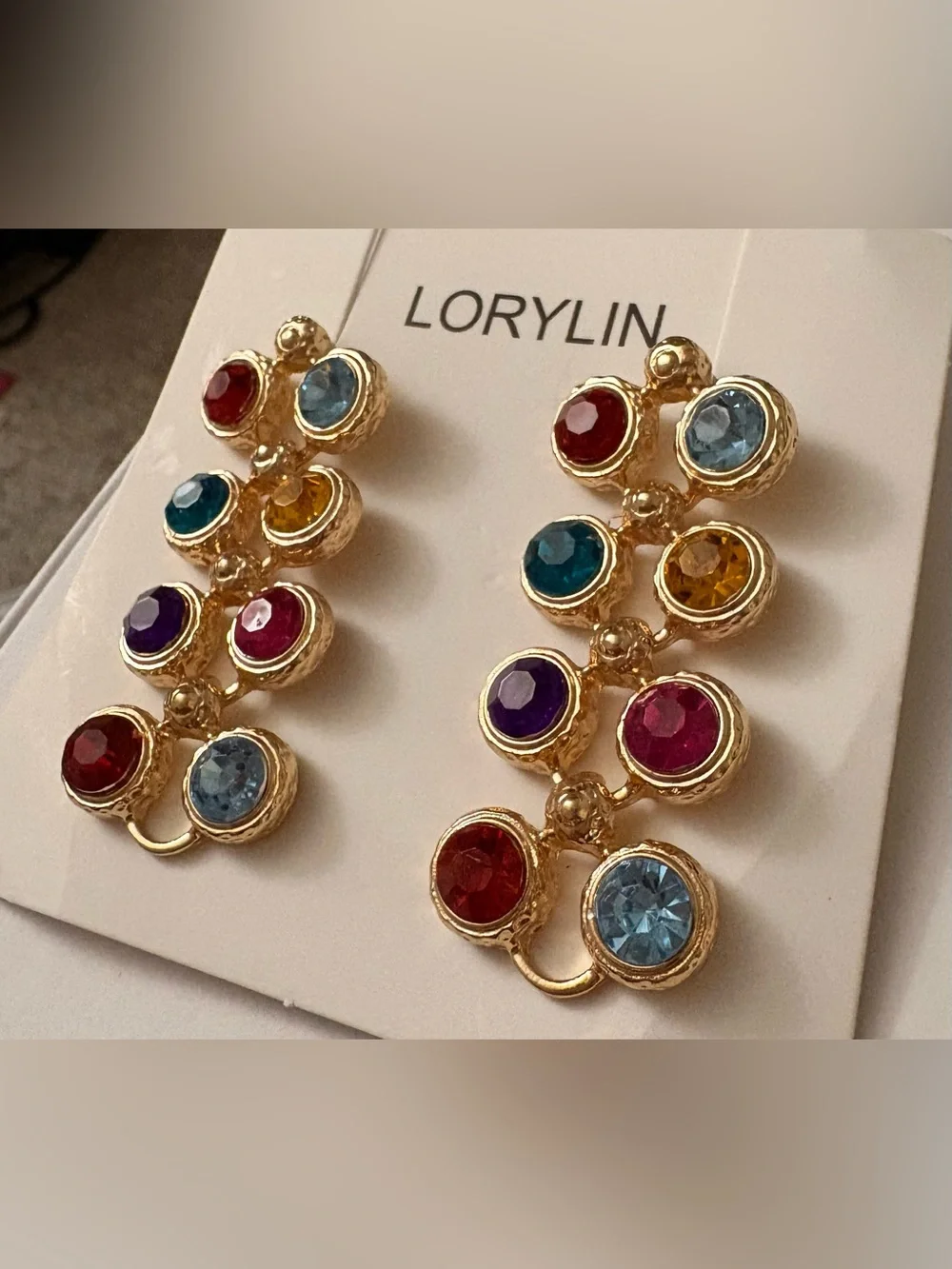Gold Multicolor Crystal Drop Earrings - Colorful Gem Statement